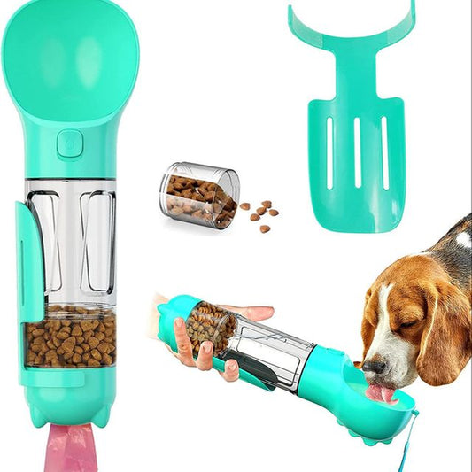 Dog Water Bottle 4 in 1 Portable Pet Water Bowl Dispenser with Dog Whistle, Pet Travel 10OZ (300ML) Water Cup with Food Containe